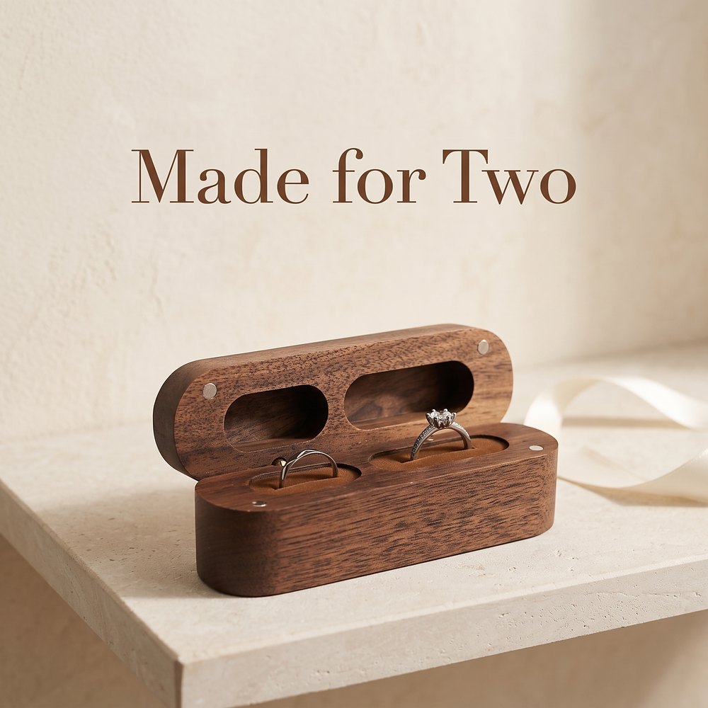 RB548 Twin-Slot Oval Ring Box, Walnut