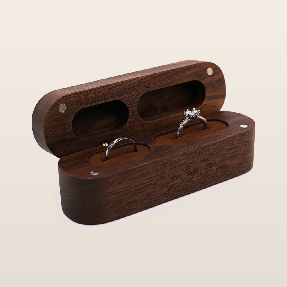RB548  Twin-Slot Oval Ring Box, Walnut