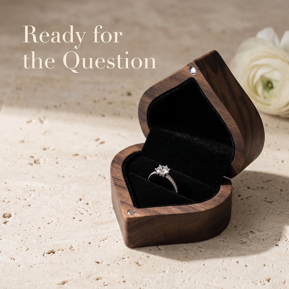 RB562 RB562  Heart Ring Box with LED Light, Walnut — view 2