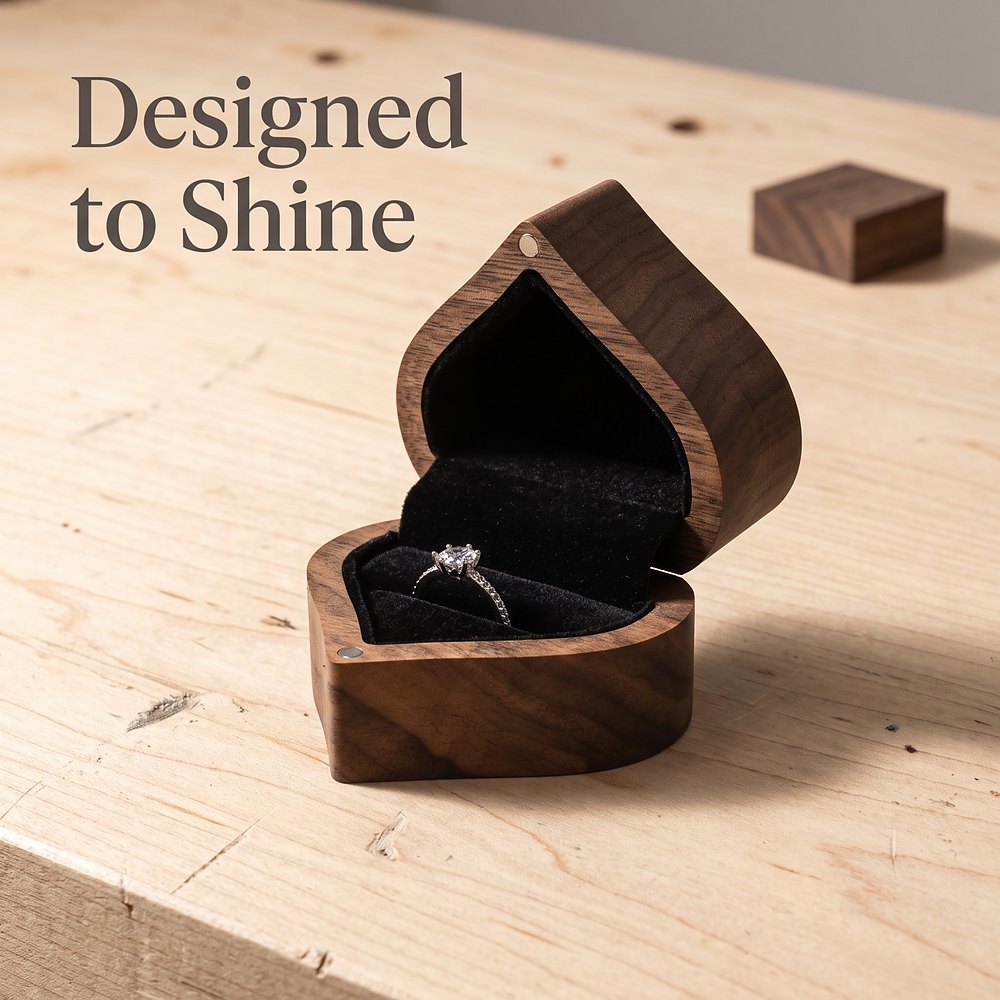 RB562 RB562  Heart Ring Box with LED Light, Walnut — view 3