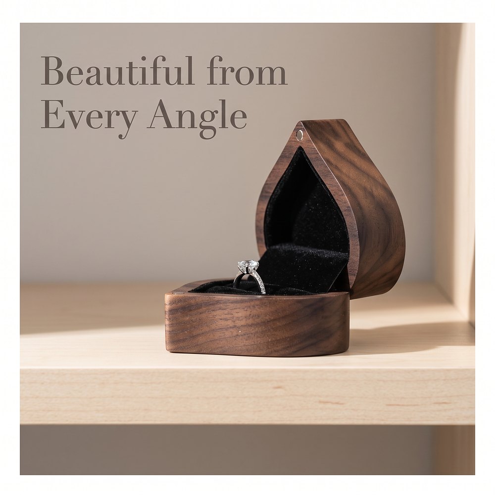 RB562 RB562  Heart Ring Box with LED Light, Walnut — view 5
