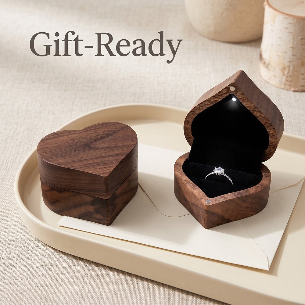 RB562 RB562  Heart Ring Box with LED Light, Walnut — view 7