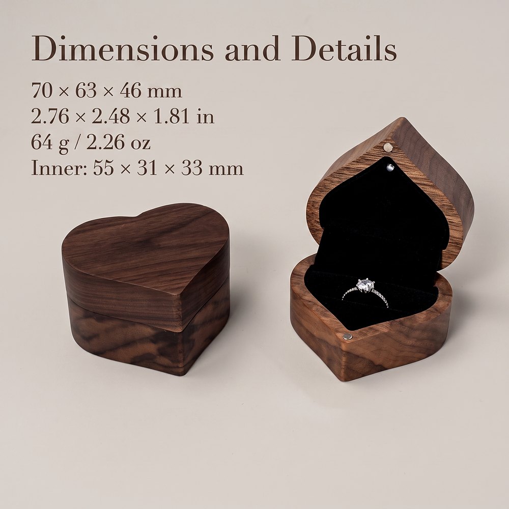 RB562 RB562  Heart Ring Box with LED Light, Walnut — view 8