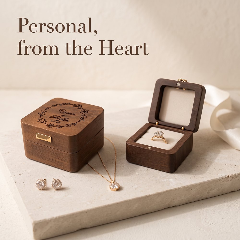 RB563 Square Ring Box, Engraved Floral Lid