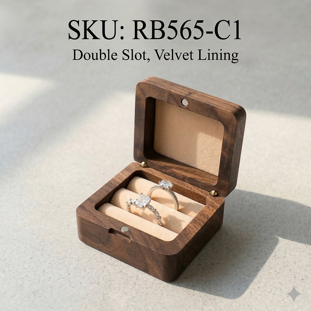 RB565 Bevelled Ring Box, Champagne Finish