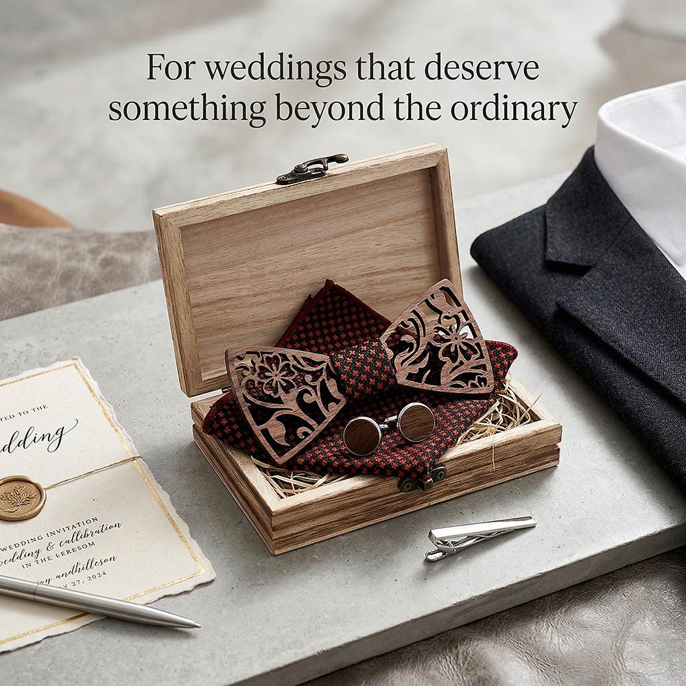 T202 T202  Floral Vine Cutout Bow Tie Set, Walnut — view 2
