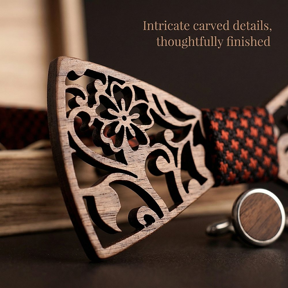 T202 T202  Floral Vine Cutout Bow Tie Set, Walnut — view 3
