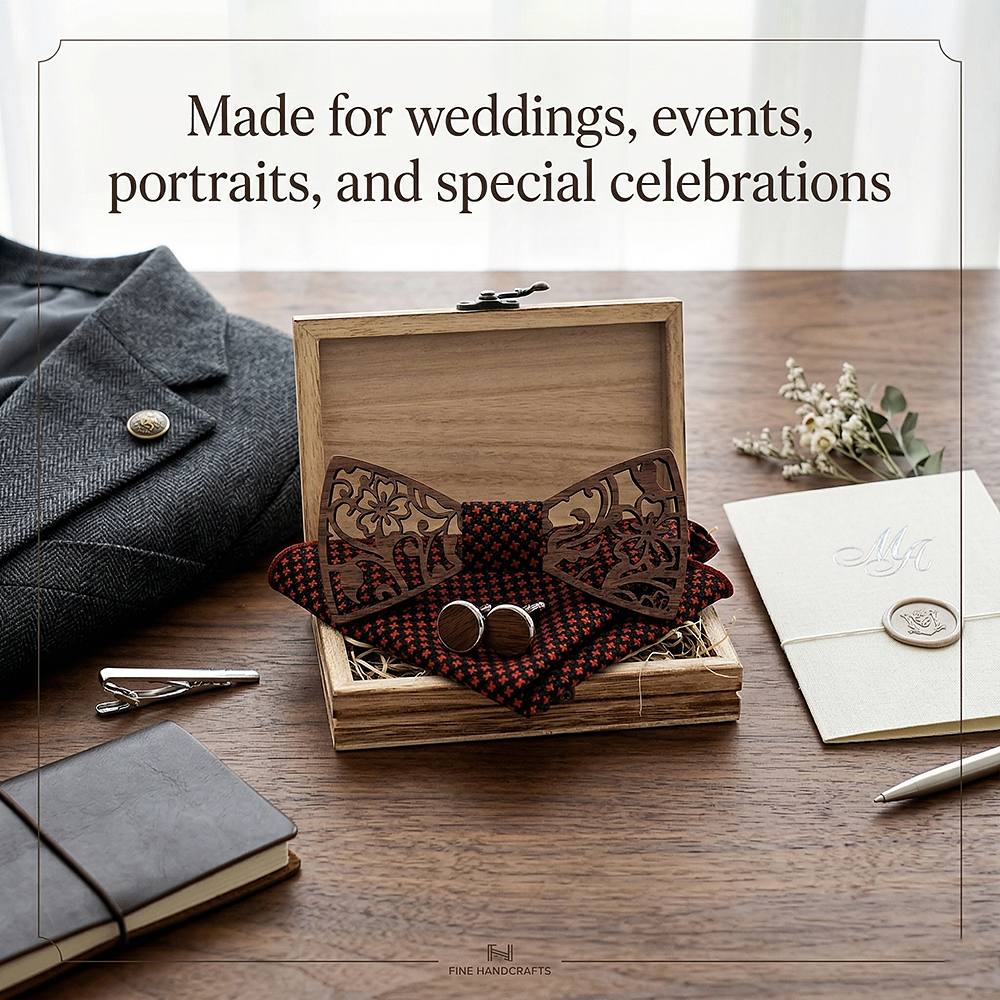 T202 T202  Floral Vine Cutout Bow Tie Set, Walnut — view 4