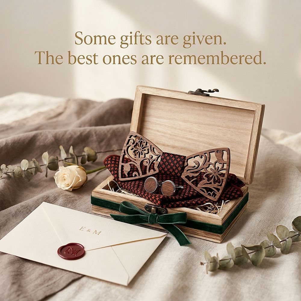 T202 T202  Floral Vine Cutout Bow Tie Set, Walnut — view 6