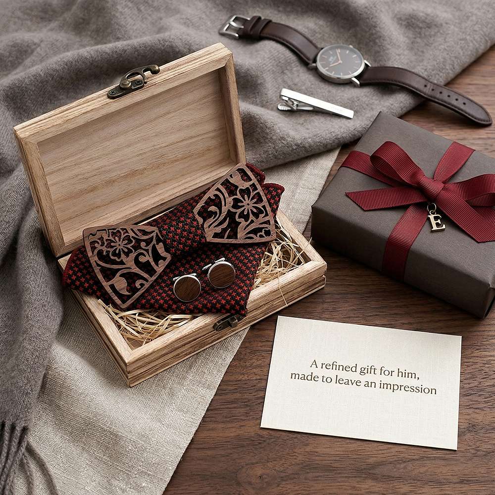 T202 T202  Floral Vine Cutout Bow Tie Set, Walnut — view 8