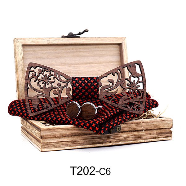 T202 T202  Floral Vine Cutout Bow Tie Set, Walnut — colour C1