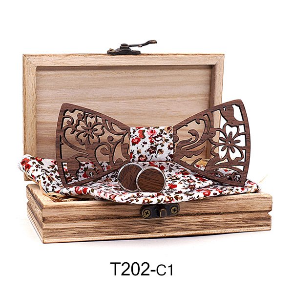 T202 T202  Floral Vine Cutout Bow Tie Set, Walnut — colour C2
