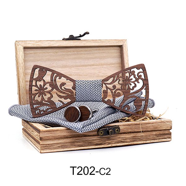 T202 T202  Floral Vine Cutout Bow Tie Set, Walnut — colour C3