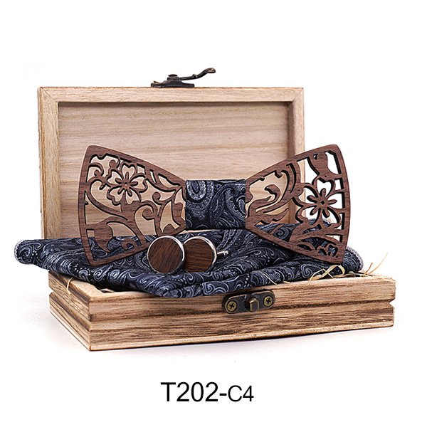 T202 T202  Floral Vine Cutout Bow Tie Set, Walnut — colour C5