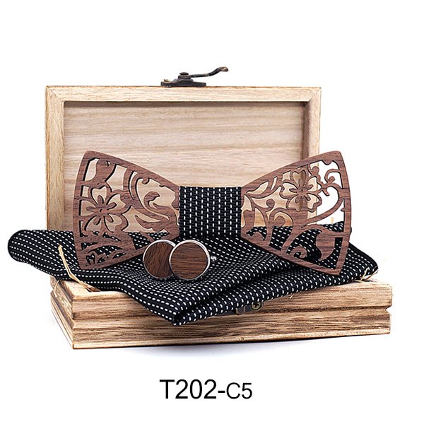 T202 T202  Floral Vine Cutout Bow Tie Set, Walnut — colour C6