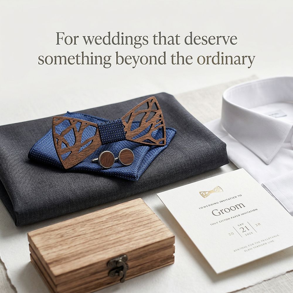 T203 T203  Abstract Geometric Cutout Bow Tie Set, Walnut — view 2