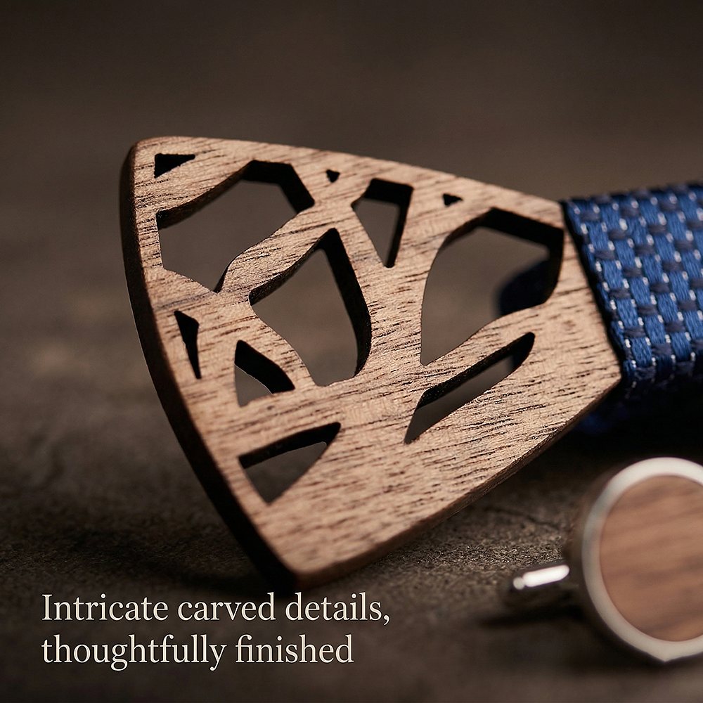 T203 T203  Abstract Geometric Cutout Bow Tie Set, Walnut — view 3