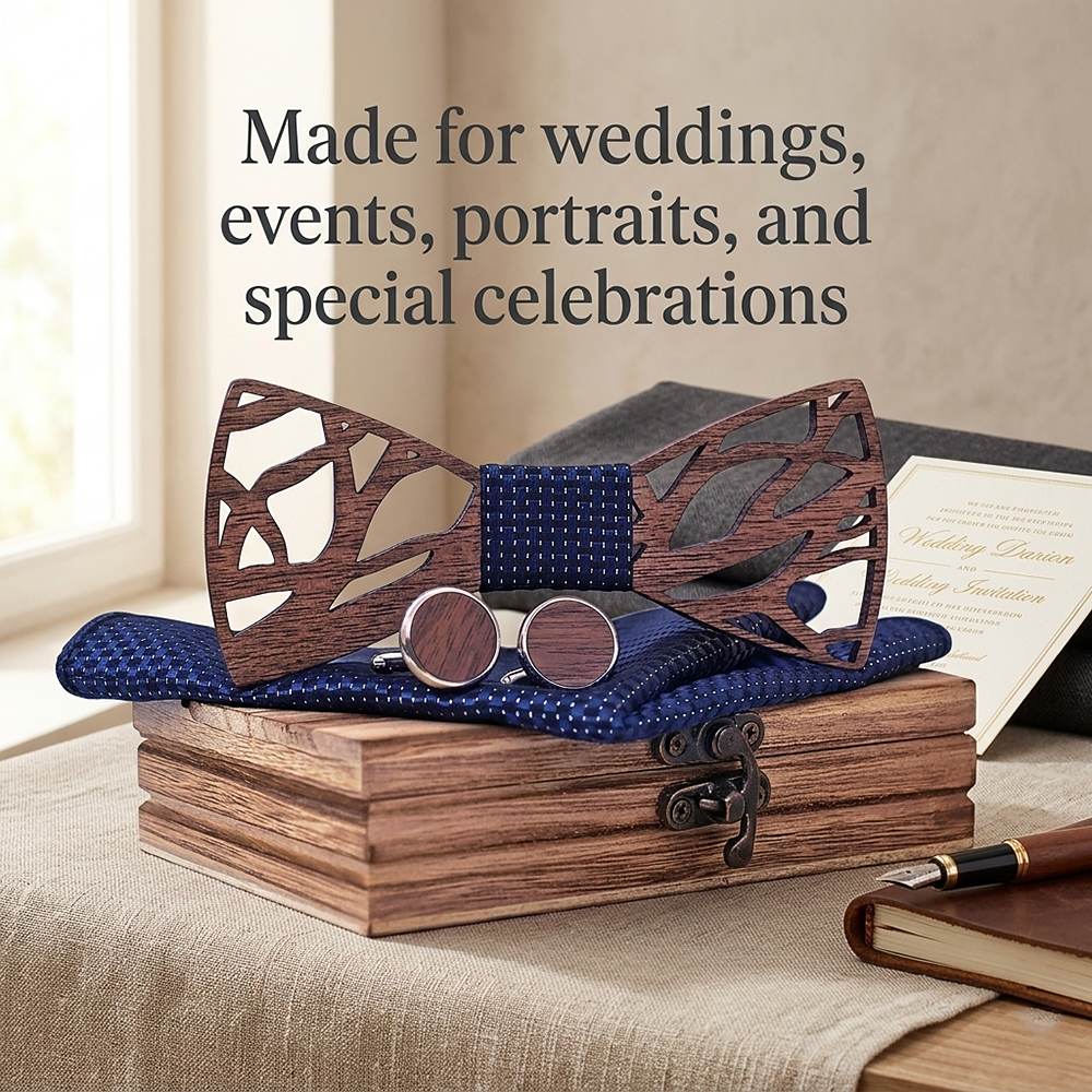 T203 T203  Abstract Geometric Cutout Bow Tie Set, Walnut — view 4