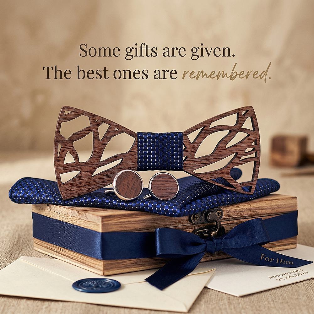 T203 T203  Abstract Geometric Cutout Bow Tie Set, Walnut — view 6