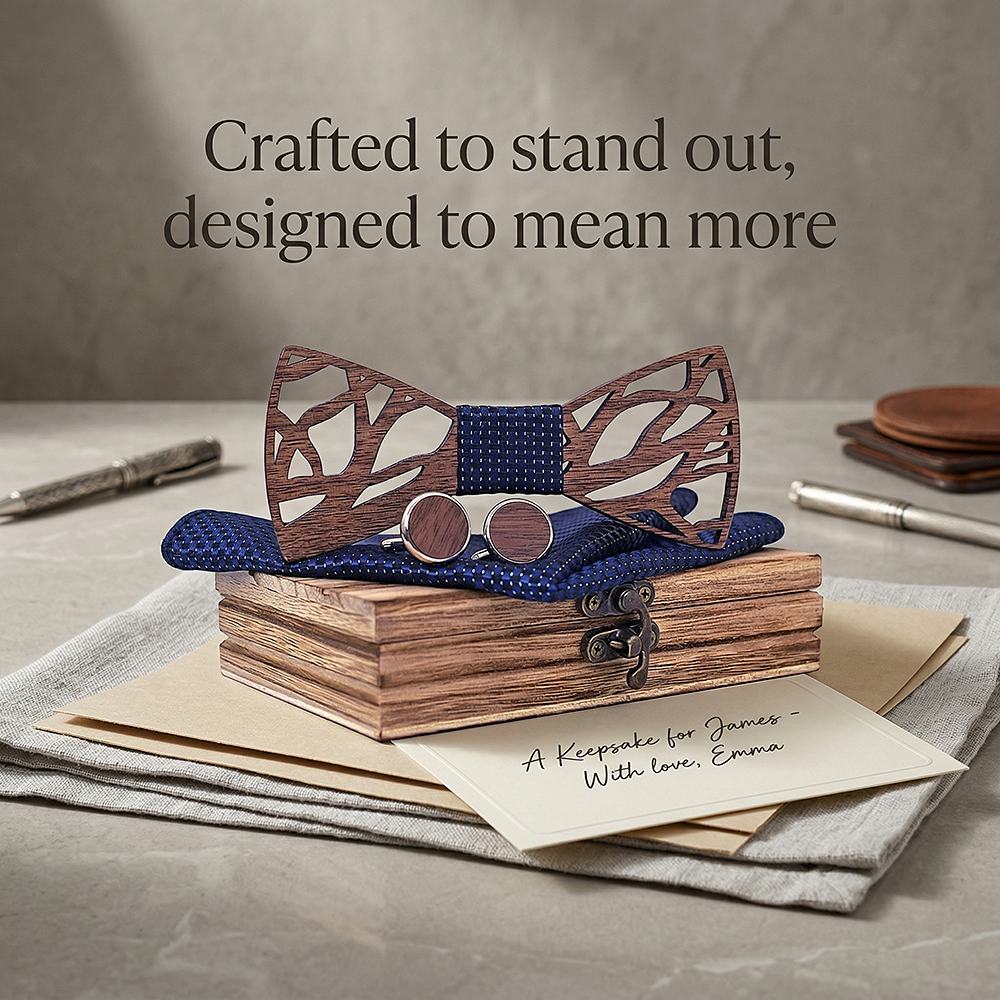 T203 T203  Abstract Geometric Cutout Bow Tie Set, Walnut — view 7