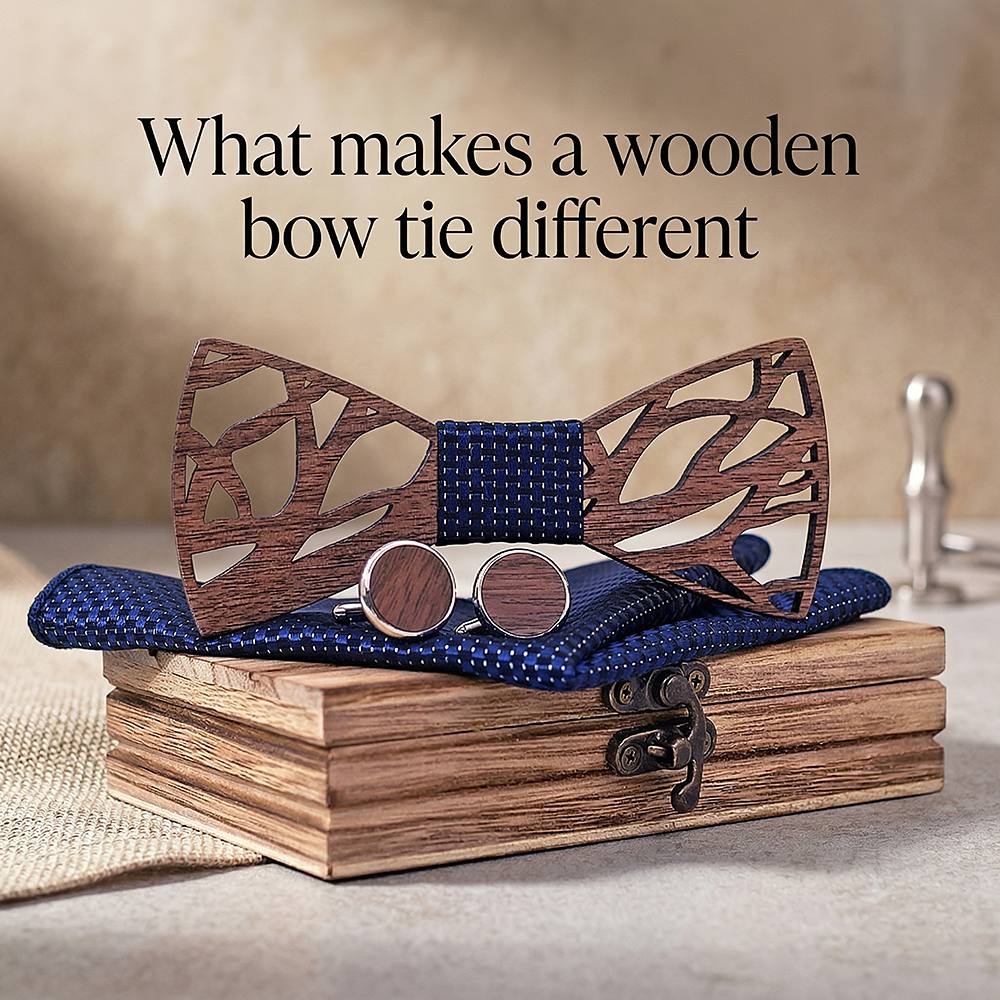 T203 T203  Abstract Geometric Cutout Bow Tie Set, Walnut — view 9