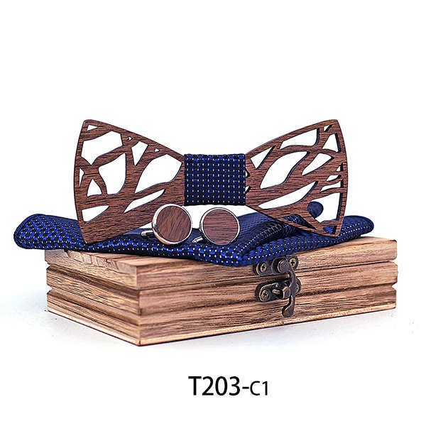 T203 T203  Abstract Geometric Cutout Bow Tie Set, Walnut — colour C1