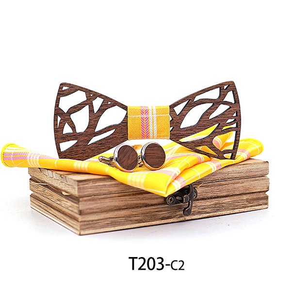 T203 T203  Abstract Geometric Cutout Bow Tie Set, Walnut — colour C2