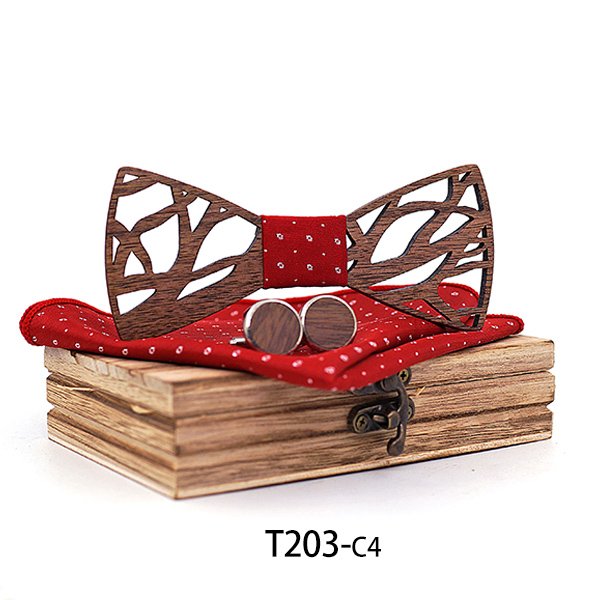T203 T203  Abstract Geometric Cutout Bow Tie Set, Walnut — colour C4