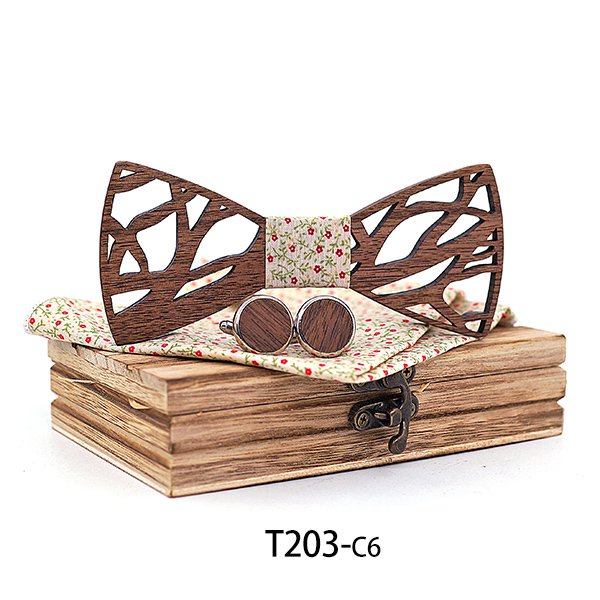 T203 T203  Abstract Geometric Cutout Bow Tie Set, Walnut — colour C6
