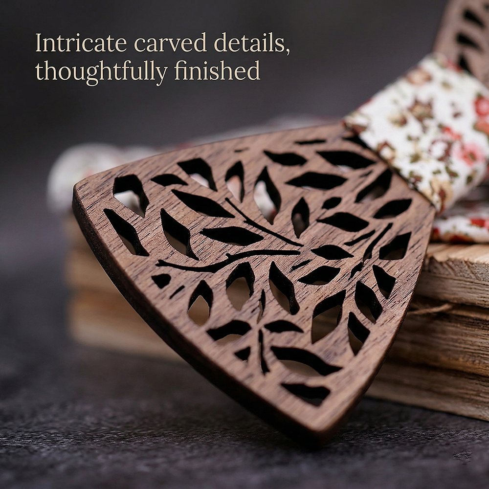 T204 T204  Leaf Cutout Bow Tie Set, Walnut — view 3