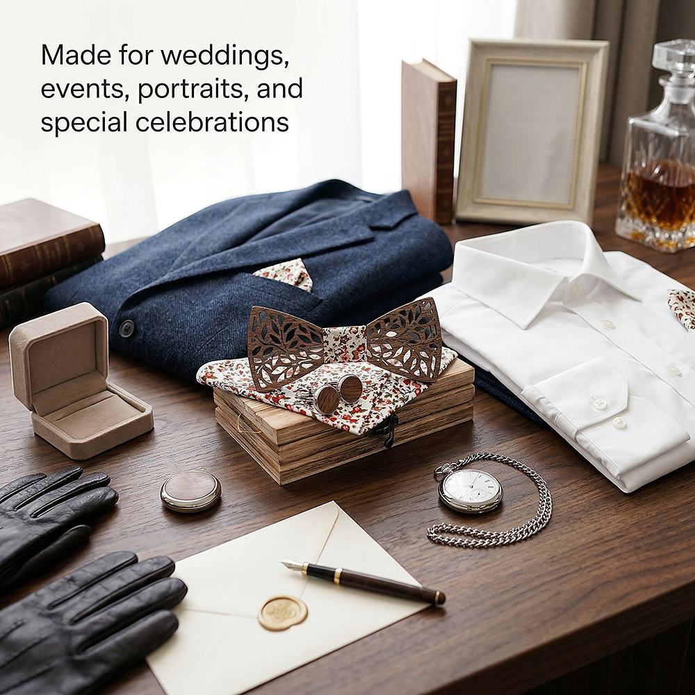 T204 T204  Leaf Cutout Bow Tie Set, Walnut — view 4