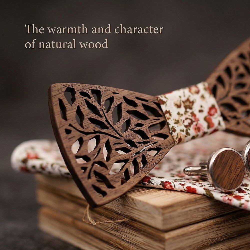 T204 T204  Leaf Cutout Bow Tie Set, Walnut — view 5
