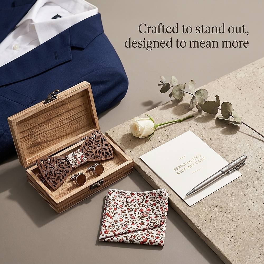 T204 T204  Leaf Cutout Bow Tie Set, Walnut — view 7