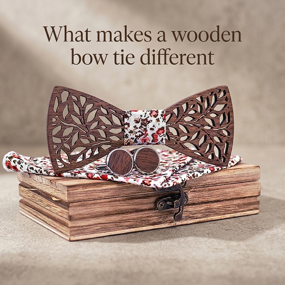 T204 T204  Leaf Cutout Bow Tie Set, Walnut — view 8