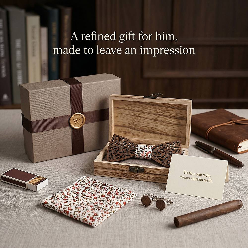 T204 T204  Leaf Cutout Bow Tie Set, Walnut — view 9