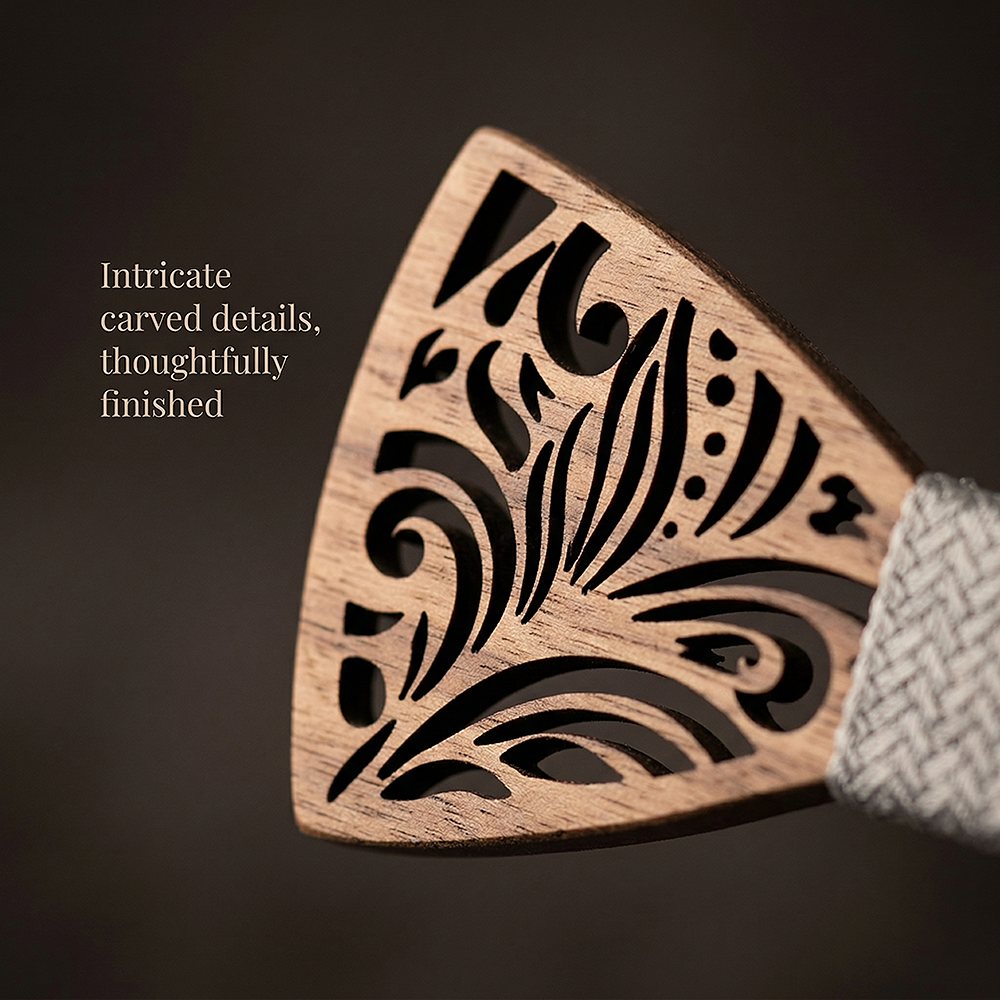T205 T205  Floral Scroll Cutout Bow Tie Set, Walnut — view 3