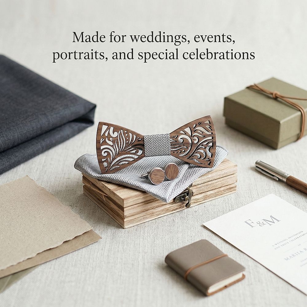T205 T205  Floral Scroll Cutout Bow Tie Set, Walnut — view 4