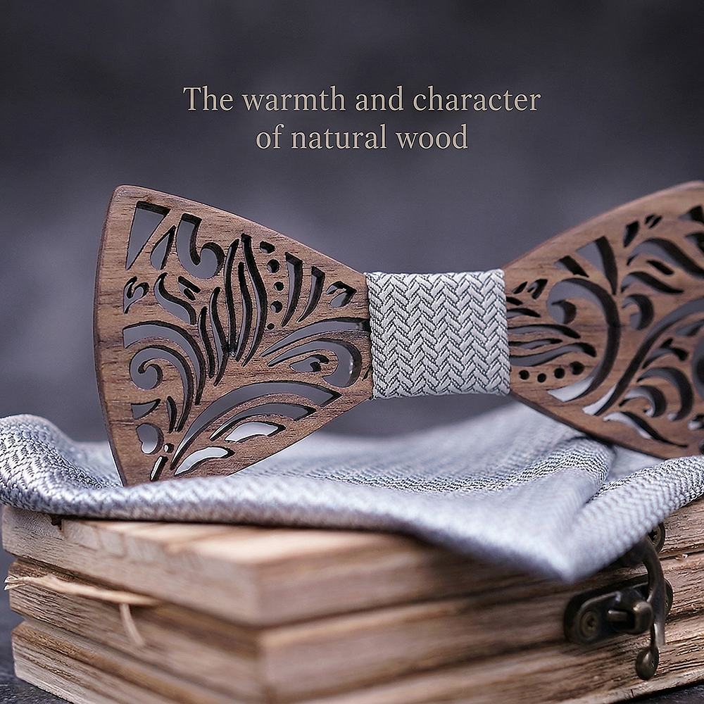 T205 T205  Floral Scroll Cutout Bow Tie Set, Walnut — view 5
