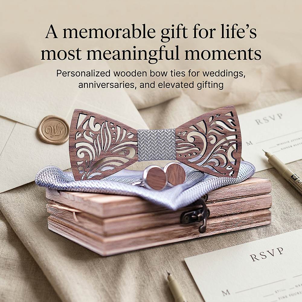 T205 T205  Floral Scroll Cutout Bow Tie Set, Walnut — view 6