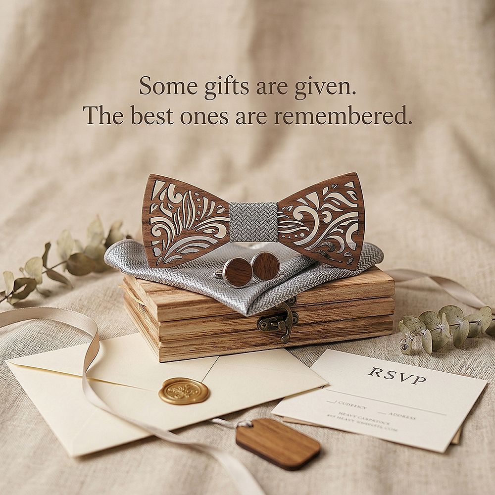 T205 T205  Floral Scroll Cutout Bow Tie Set, Walnut — view 7