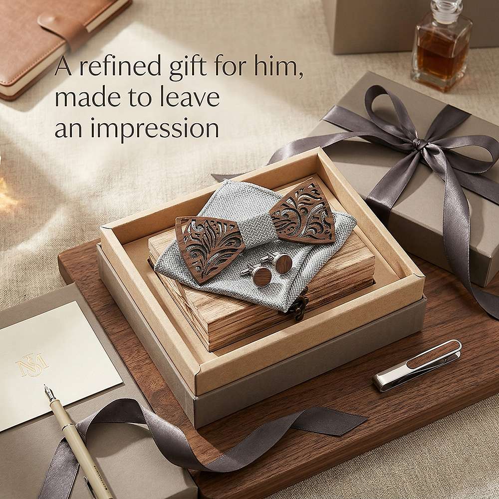 T205 T205  Floral Scroll Cutout Bow Tie Set, Walnut — view 9