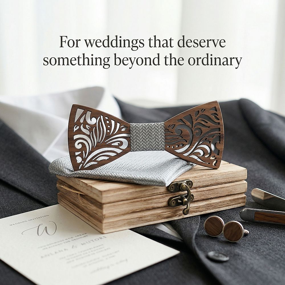 T205 T205  Floral Scroll Cutout Bow Tie Set, Walnut — view 10