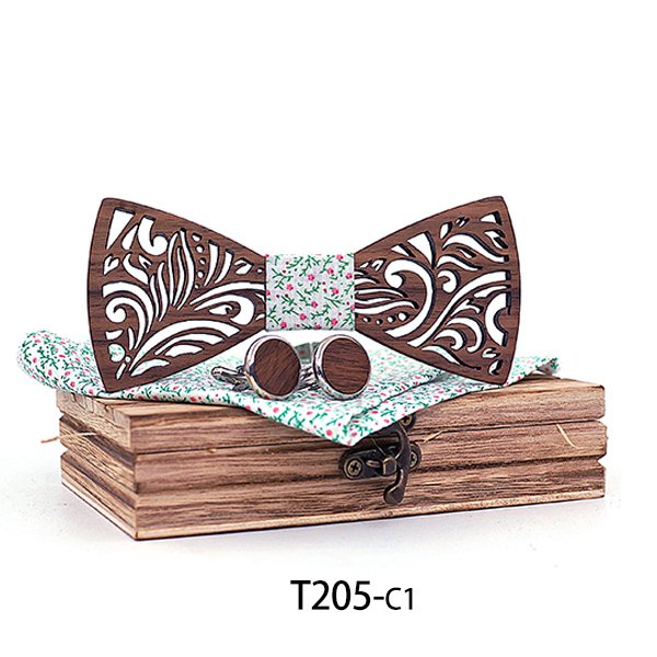 T205 T205  Floral Scroll Cutout Bow Tie Set, Walnut — colour C1