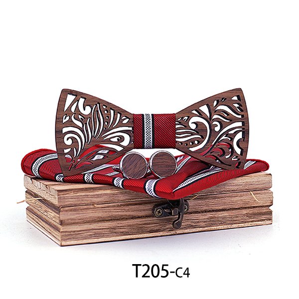 T205 T205  Floral Scroll Cutout Bow Tie Set, Walnut — colour C4