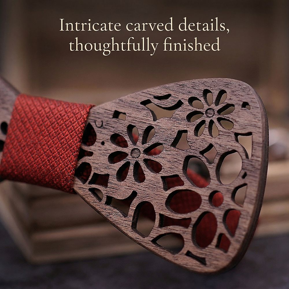 T206 T206  Interlocking Ring Cutout Bow Tie Set, Walnut — view 3