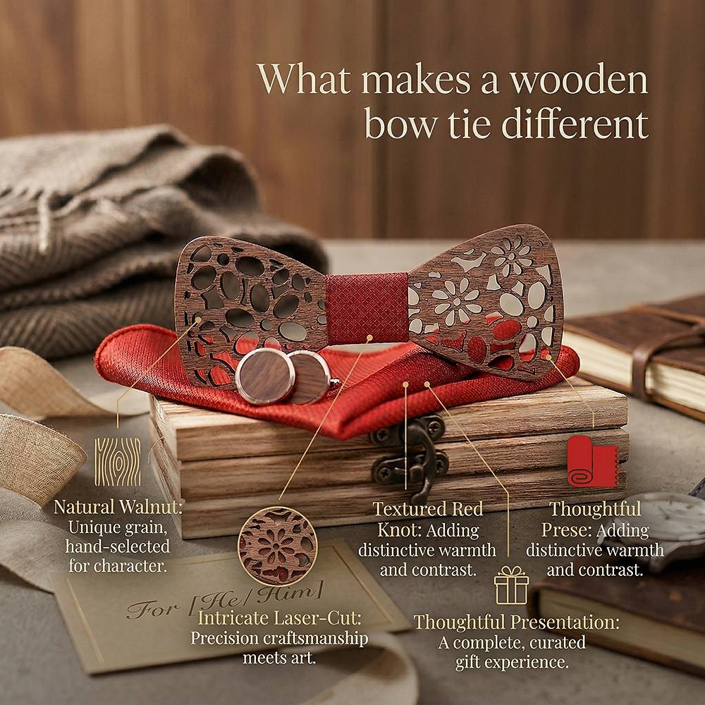T206 T206  Interlocking Ring Cutout Bow Tie Set, Walnut — view 8