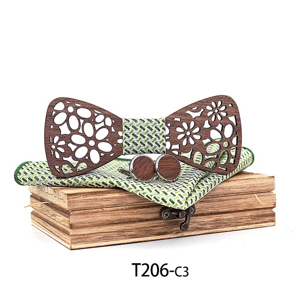 T206 T206  Interlocking Ring Cutout Bow Tie Set, Walnut — colour C3