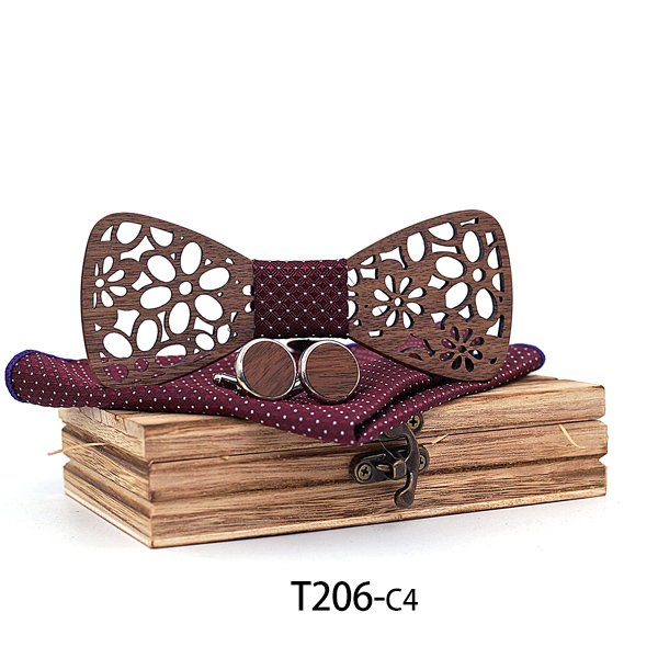 T206 T206  Interlocking Ring Cutout Bow Tie Set, Walnut — colour C4