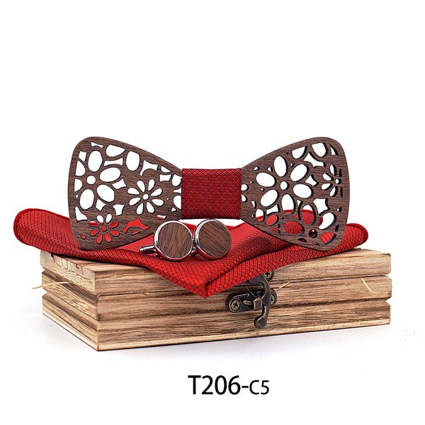 T206 T206  Interlocking Ring Cutout Bow Tie Set, Walnut — colour C5