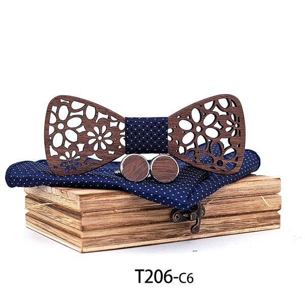 T206 T206  Interlocking Ring Cutout Bow Tie Set, Walnut — colour C6
